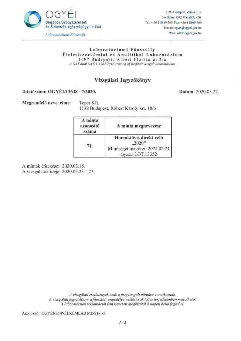 OGYÉI Laboratóriumi eredmény